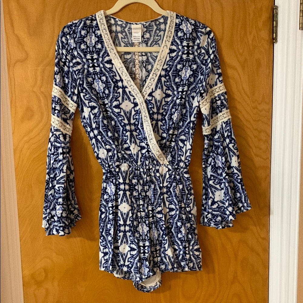 L*Space Navy and White Patterned Romper